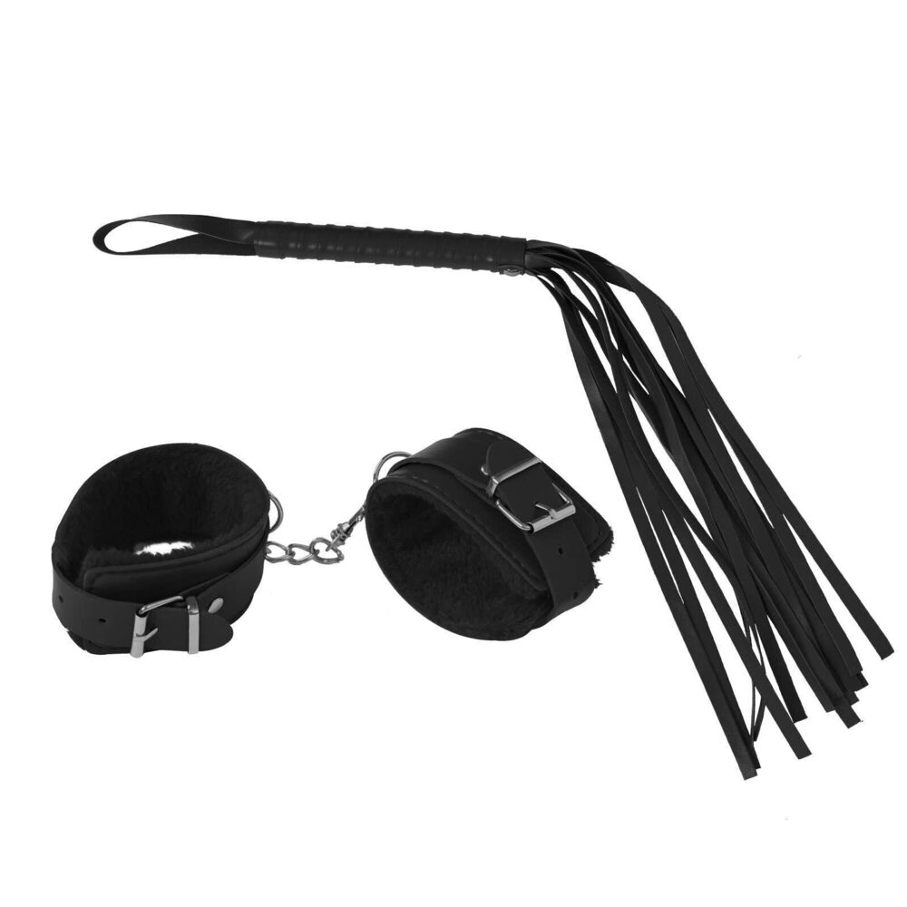 9981 2Pcs Fluffy Leather Wrist Cuffs Adjustable Leash Chain Cosplay Party